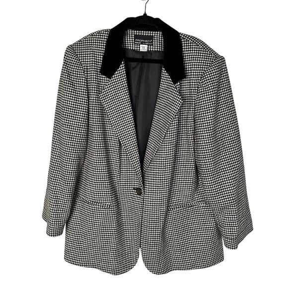 Sag Harbor 18W Houndstooth Prophecy Blazer Wool Jacket Velvet Collar Black White - Picture 1 of 8